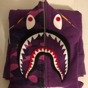 Purple Bape Full-Zip Shark Hoodie